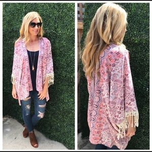 Mixed Print Kimono - Dusty Coral